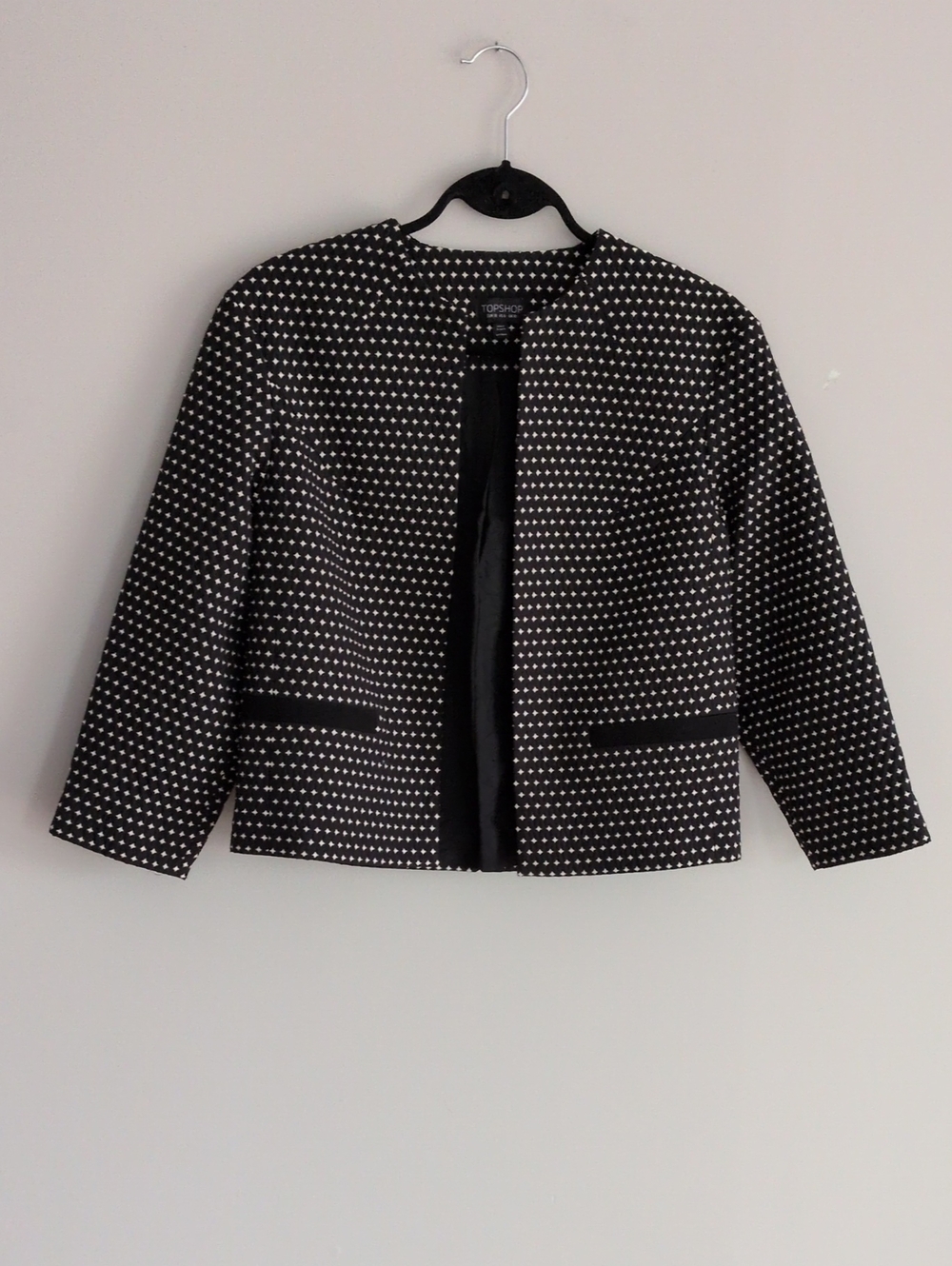 Topshop Minimalist Geometric Collarless Cropped Blazer Size 6 3/4 Sleeve